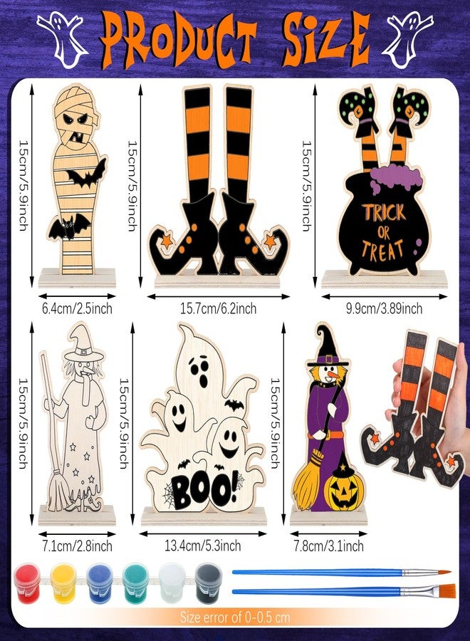 Vertintong 24 Sets Halloween Crafts for Kids Color Your Own Painting Halloween Decoration DIY Wooden Coloring Tabletop Decor Rustic Wood Arts Crafts for Party Favor Supplies Home Classroom Activities - Image 2